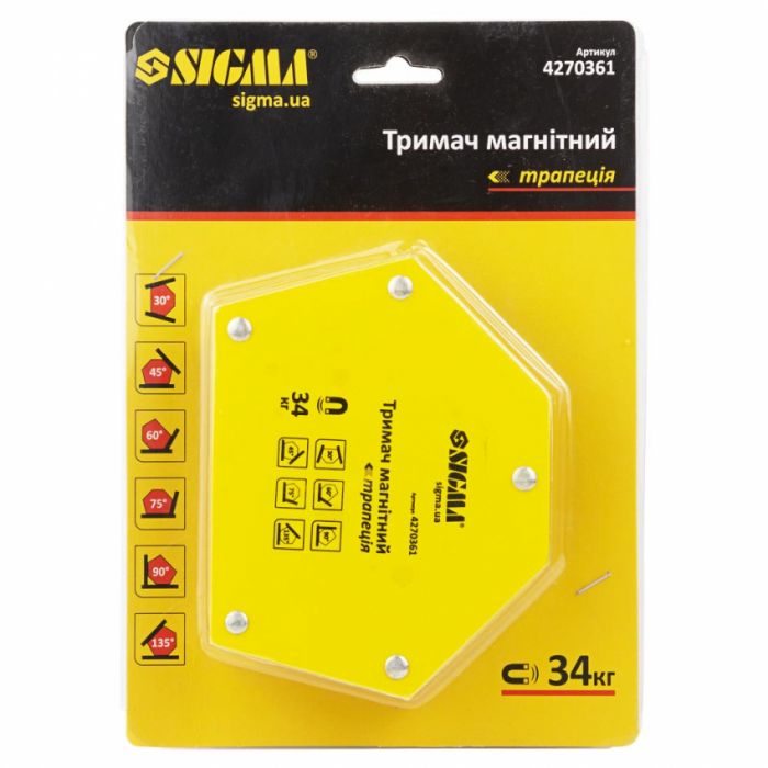 Магніт для сварки трапеція 34кг 105×65×65×45мм (30,45,60,75,90,135°) Sigma (4270361)