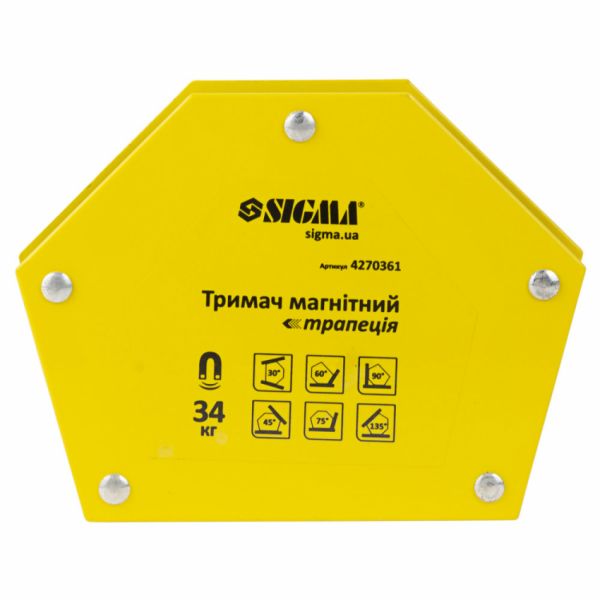 Магніт для сварки трапеція 34кг 105×65×65×45мм (30,45,60,75,90,135°) Sigma (4270361)