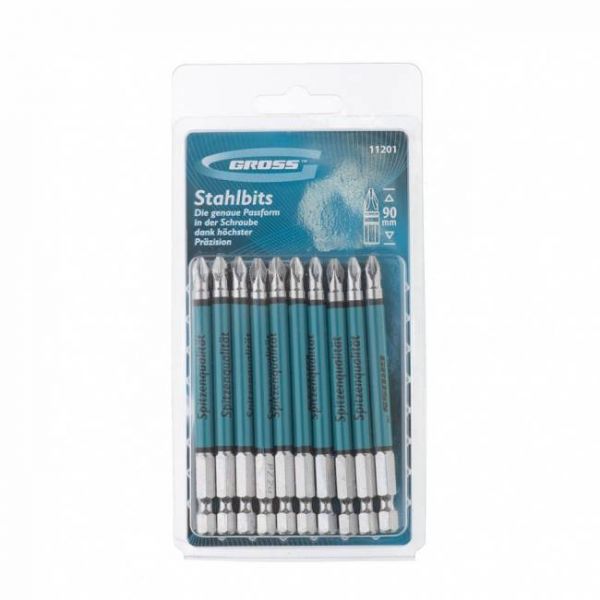 Набір біт Pz2 x 90, сталь S2, 10 шт., GROSS