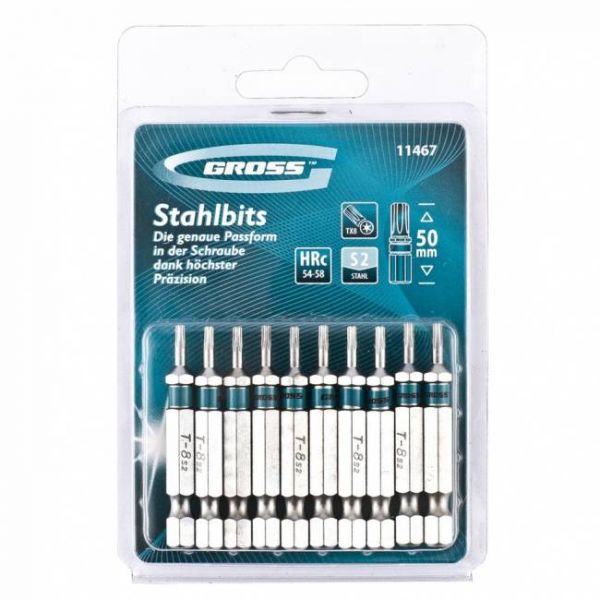 Набір насадок TORX 8x50, сталь S2, 10 шт., ГРОСС Набір насадок TORX 8x50, сталь S2, 10 шт., ГРОСС