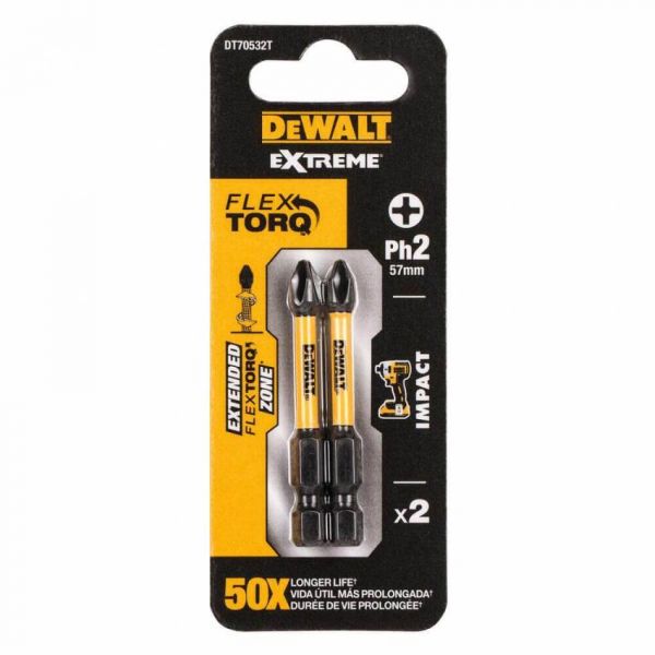 Набір бітів DeWALT IMPACT TORSION DT70532T, Philips, Ph2, L=50 мм, 2 шт Набір бітів DeWALT IMPACT TORSION DT70532T, Philips, Ph2, L=50 мм, 2 шт