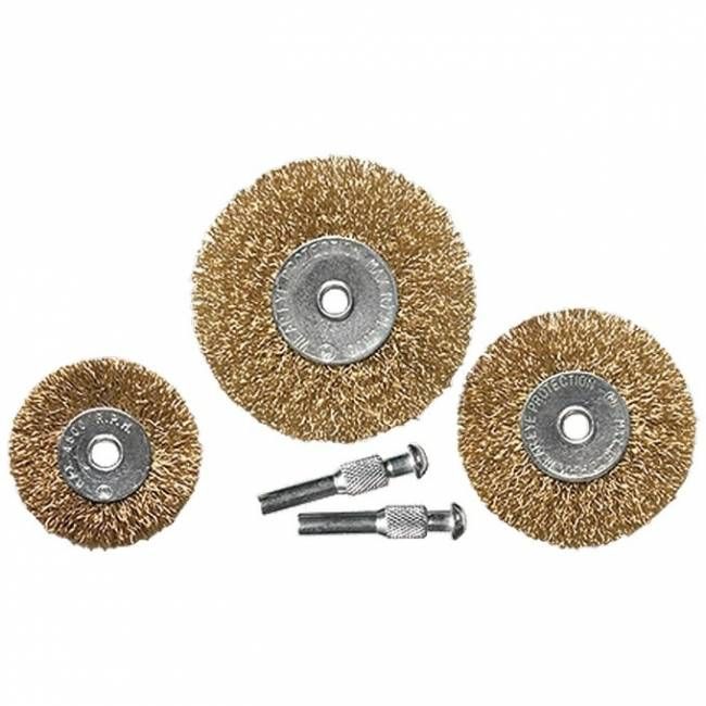 Набір щіток для дриля 3 шт: 3 плоскі 50-63-75 мм, зі шпильками, металеві, MTX