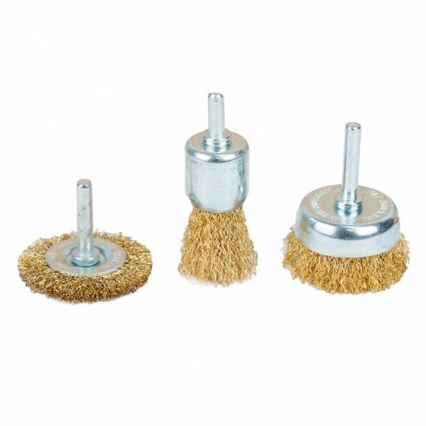 Набір щіток дротяних 3шт Ø25; 50; 50мм хвостовик Ø6мм (латунированная) Sigma (9010011)