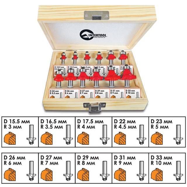 Набір фрез калювальних, 12 шт INTERTOOL HT-0077