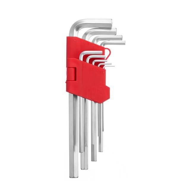 Набір ключів Г-подібних шестигранних подовжених 9 шт, 1.5-10 мм, CrV, 55 HRC INTERTOOL HT-0602