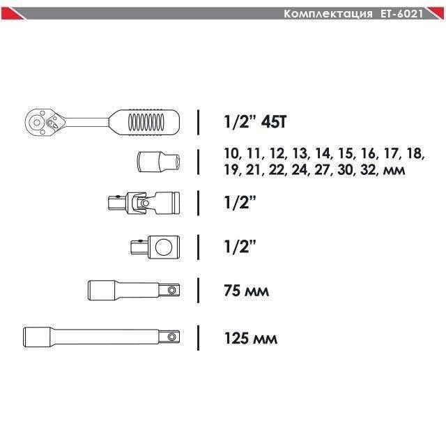 Набір інструментів 21 од., 1/2"  INTERTOOL ET-6021SP