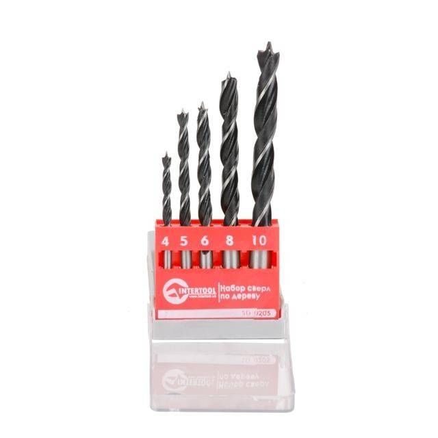 Набір свердел по деревині, 5 шт. (4, 5, 6, 8, 10 мм) INTERTOOL SD-0205