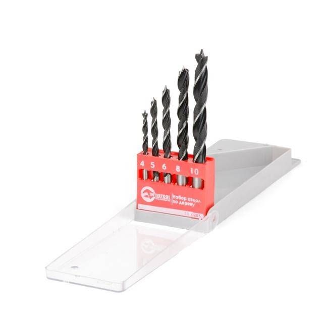 Набір свердел по деревині, 5 шт. (4, 5, 6, 8, 10 мм) INTERTOOL SD-0205