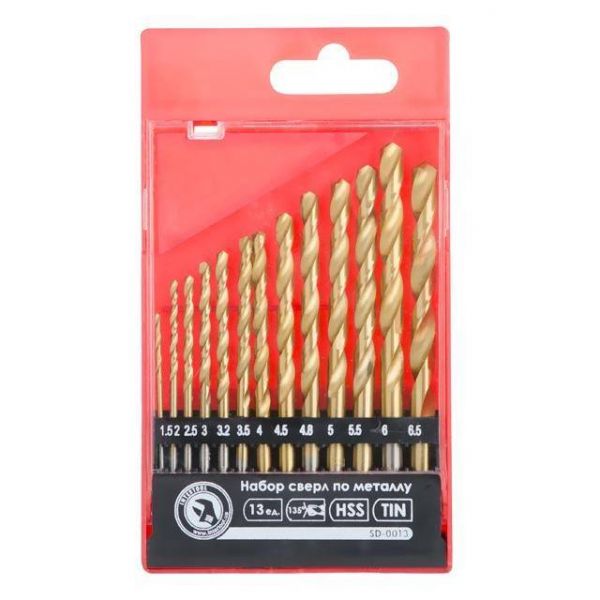 Набір свердел по металу DIN338 HSS, 13 шт. (1,5-6,5 мм), покриття Ti INTERTOOL SD-0013