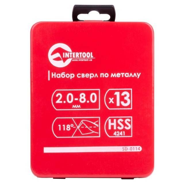 Набір свердел по металу HSS, 13 шт. (2,0-8,0 мм), полірована сталь INTERTOOL SD-0114