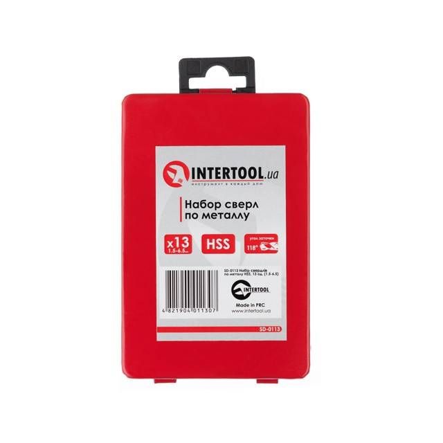 Набір свердел по металу HSS, 13 шт. (1,5-6,5 мм), полірована сталь INTERTOOL SD-0113
