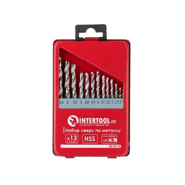 Набір свердел по металу HSS, 13 шт. (1,5-6,5 мм), полірована сталь INTERTOOL SD-0113
