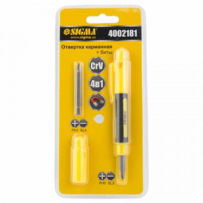 Викрутка кишенькова з двосторонніми бітами 4в1 CrV Sigma (4002181)