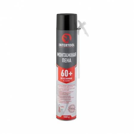 Піна монтажна, всесезонна, 750 мл / 1000 г, 60+ л, трубочка INTERTOOL FS-1100