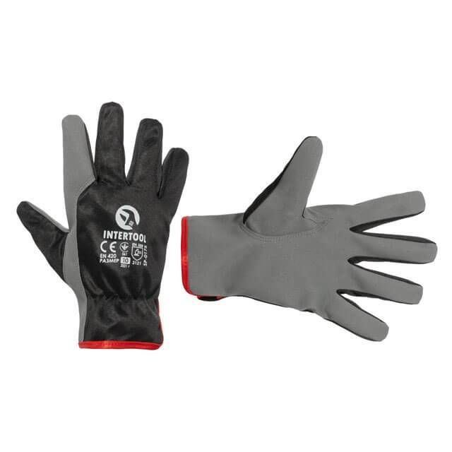 Рукавичка шкіряна, комбінована, 10", з високоякісної еко-шкіри і поліестерової тканини INTERTOOL SP-0175