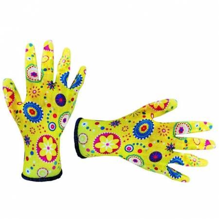 Рукавичка садова з покриттям з нітрилу, жовта, 8" INTERTOOL SP-0165