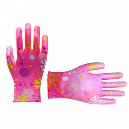 Рукавичка садова з покриттям з нітрилу, рожева, 8" INTERTOOL SP-0162