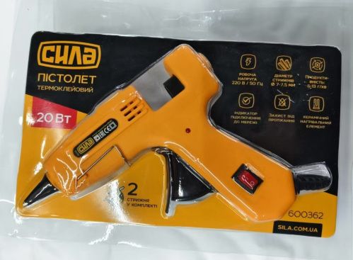 Пістолет термоклейовий Ø7-7.5мм 20Вт СИЛА