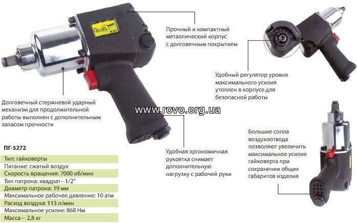 Alloid. Пневмогайковерт 1/2", 7000 об/хв, 868 Nm, 2,8 кг (ПГ-5272)