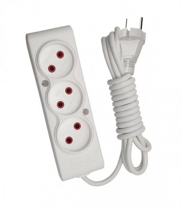 Подовжувач ТЕССО 3 поста без заземлення 3м (2*0.75) білий 1шт/уп