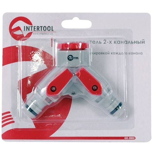 Розподілювач 2-канальний 1/2", з внутрішньою різьбою 1/2" та 3/4" на вході, регулювання кожного каналу INTERTOOL GE-2003