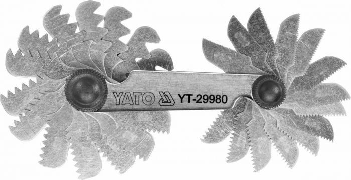 Резьбомір метричний 60 ° YATO з 24 шаблонами в діапазоні 0,25-6,0 мм.