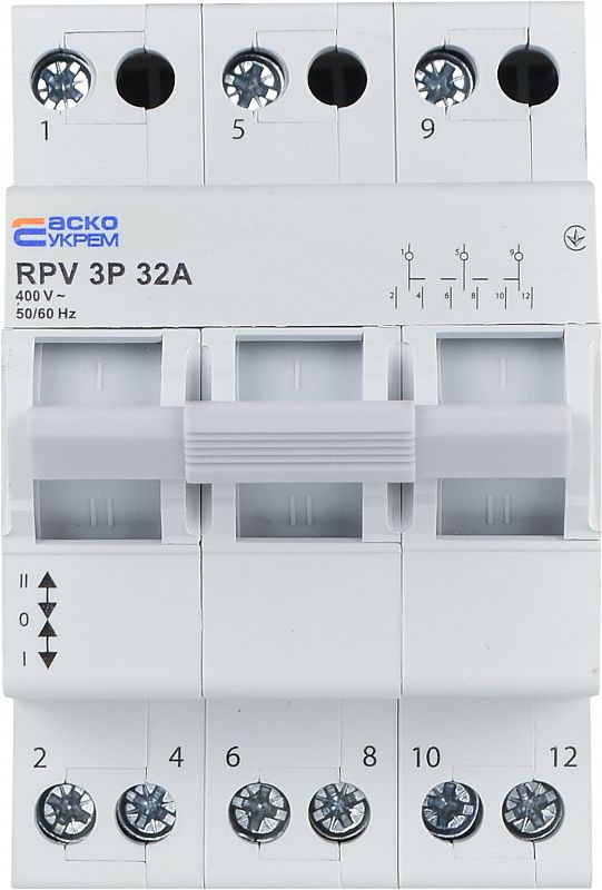 Ручний перемикач вводу (І-0-ІІ) RPV 3P 32A АСКО