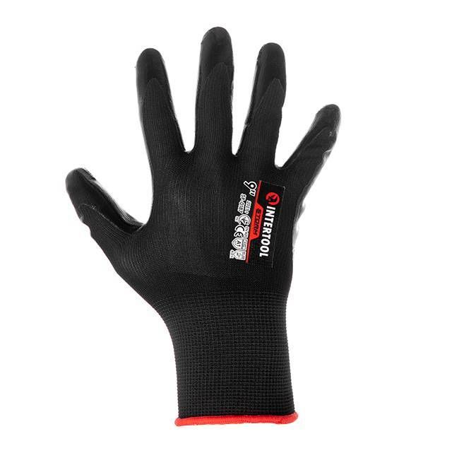 Рукавички трикотажні, синтетичні з гладким нітриловим покриттям 10" STORM INTERTOOL SP-0188