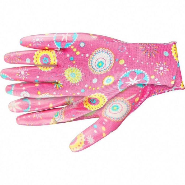 Рукавички садові з поліестеру з нітриловою обливою, червоні, M//PALISAD