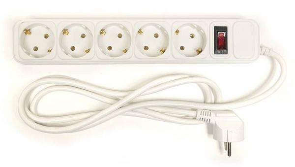 Мережевий фільтр PowerPlant 2.0 м, 3x1.5мм2, 10А, 5 розеток, євростандарт (JY-1056/1.8)