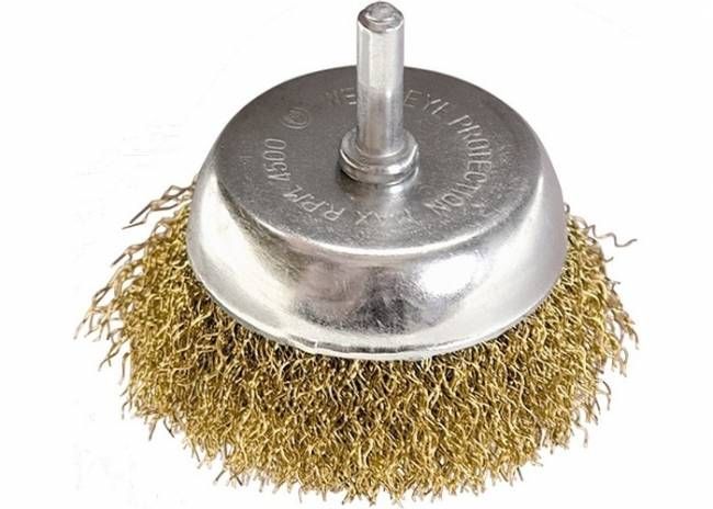 Щітка "чашка" зі шпилькою для дриля 65 мм, латунний кручений дріт, MTX