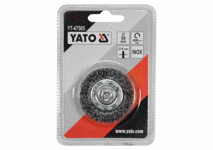 Щітка дискова зачисна з нержавіючої сталі до дрилі YATO Ø50 мм 4500 об/хв зі шпинделем Ø6 мм
