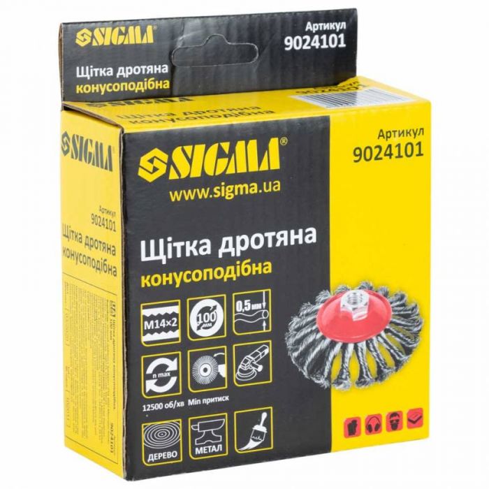 Щітка дротяна конусоподібна Ø100мм М14×2мм (сталева кручена) Sigma (9024101)