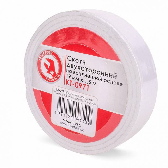 Скотч двосторонній 19 мм * 1.5 м на спіненій основі INTERTOOL KT-0971