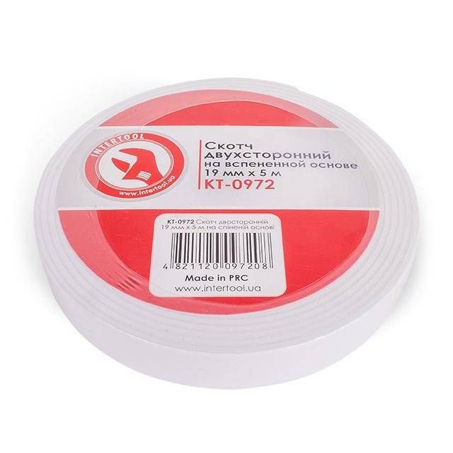 Скотч двосторонній, 5 м, 19 мм, на спіненої основі INTERTOOL KT-0972