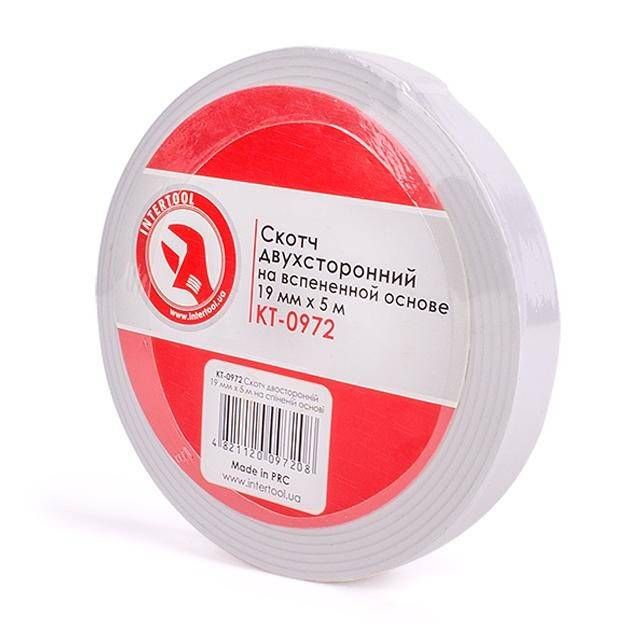Скотч двосторонній, 5 м, 19 мм, на спіненої основі INTERTOOL KT-0972