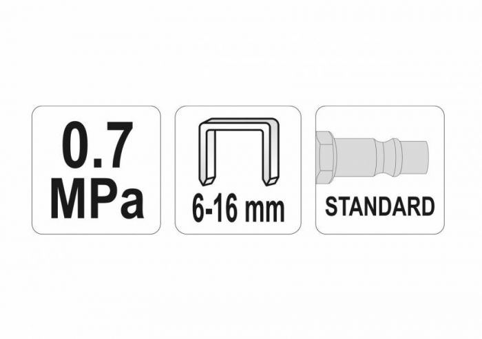 Степлер пневматичний YATO: P=7 Bar, для скоб h=6-16 мм, w=12,7 мм