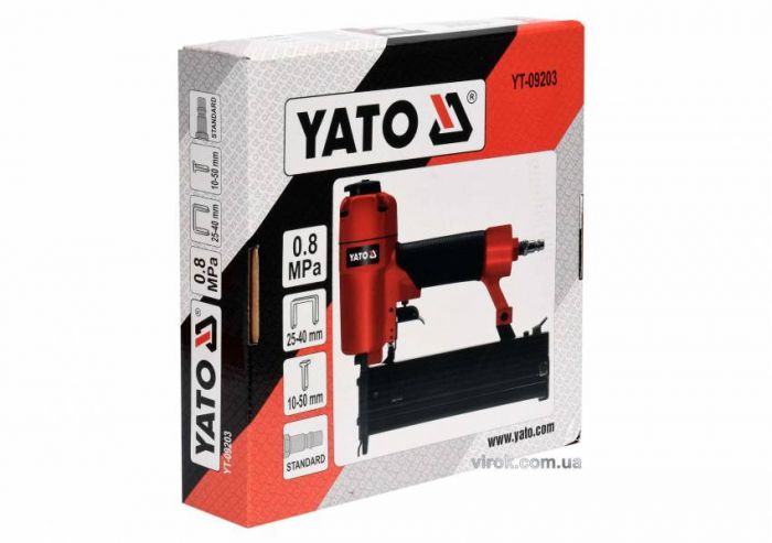 Степлер пневматичний YATO: P=8 Bar, для скоб h=25-40 мм, w=5,7 мм та цвяхів h=10-50 мм