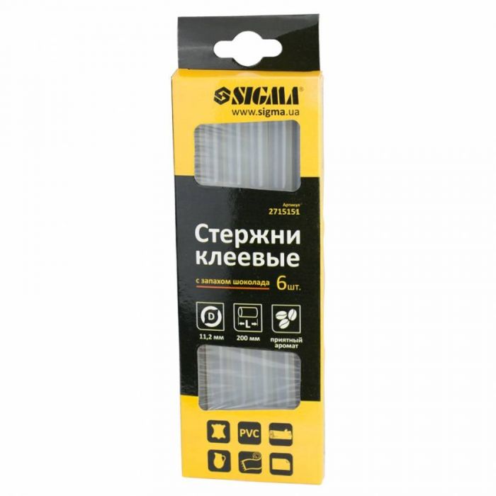 Стрижні клейові Ø11,2*200мм 6шт (запах шоколаду) Sigma (2715151)
