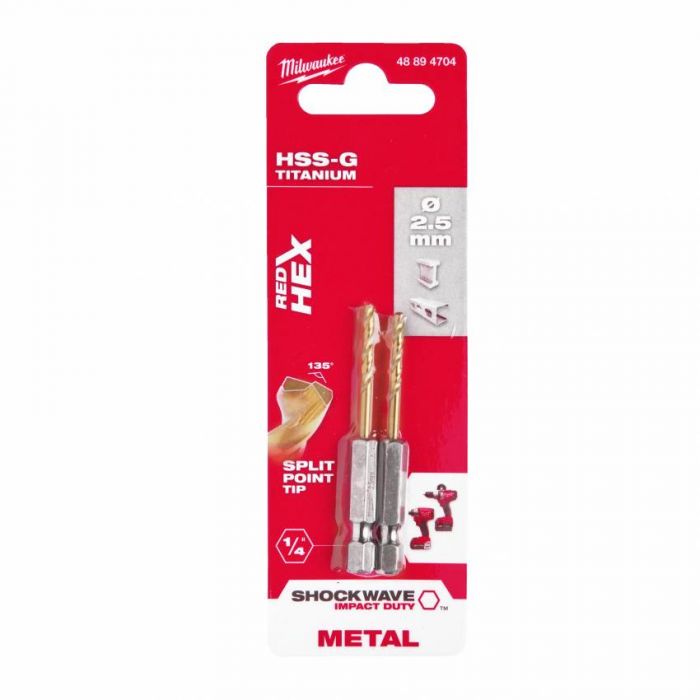 Свердло по металу RedHEX HSS-G TiN MILWAUKEE, Ø2,5мм, (2шт)