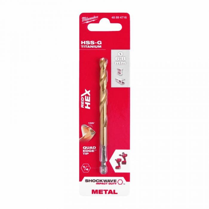 Свердло по металу RedHEX HSS-G TiN MILWAUKEE, Ø6,8мм