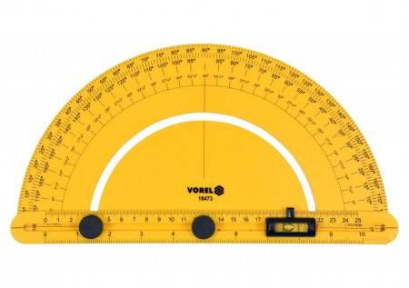 Транспортир VOREL зі шкалою 0-180? і рухомим рівнем l=250 мм, з блокувальними гвинтами