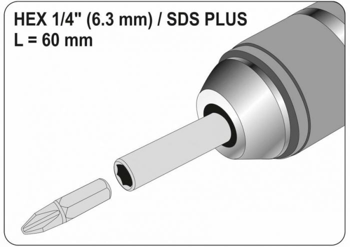 Тримач насадок SDS YATO: HEX-1/4", L=60 мм