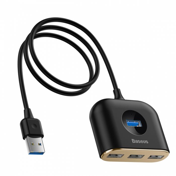 USB Hub Baseus Square Round 4 in 1 USB3.0 to USB3.0*1 + USB2.0*3 Чорний (CAHUB-AY01)