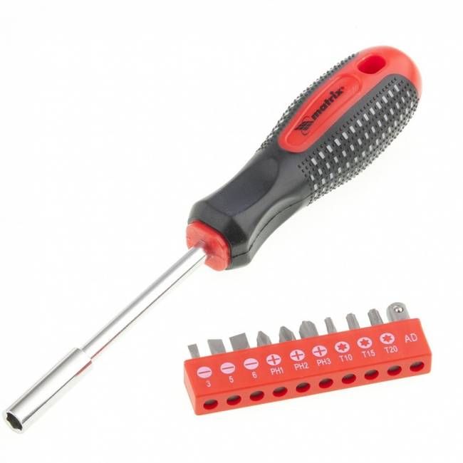 Викрутка Fusion з набором біт, 10 шт, CrV, трикомпонентна рукоятка "anti slip", MTX