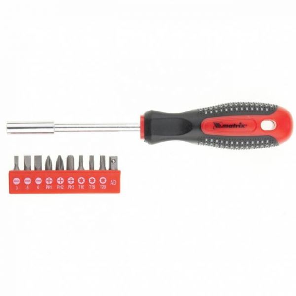 Викрутка Fusion з набором біт, 10 шт, CrV, трикомпонентна рукоятка "anti slip", MTX