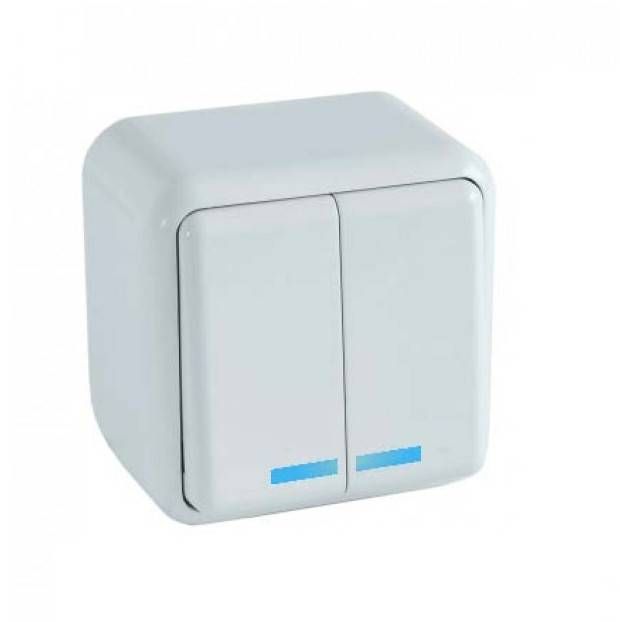 Вимикач  RIGHT HAUSEN ASTRA NV 2-й зовніш. з підсв. білий (10шт) (100шт)