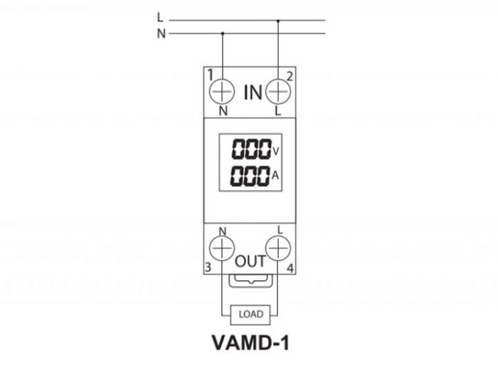Вольтметр-амперметр цифровий модульний однофазний AC 50-500V 1-63A [A0010250003] VAMD-1 АСКО