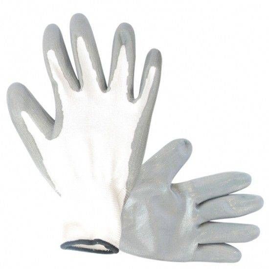 (WE2109) Рукавички трикотажні поліестер, білий колір, нітрилове покриття (сірий), оверлок на манжеті сірого кольору, р.10 WERK