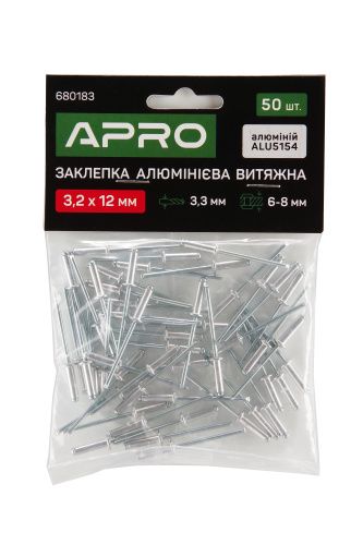 Заклепка алюмінієва витяжна 3.2х12 мм 50шт  (APRO)